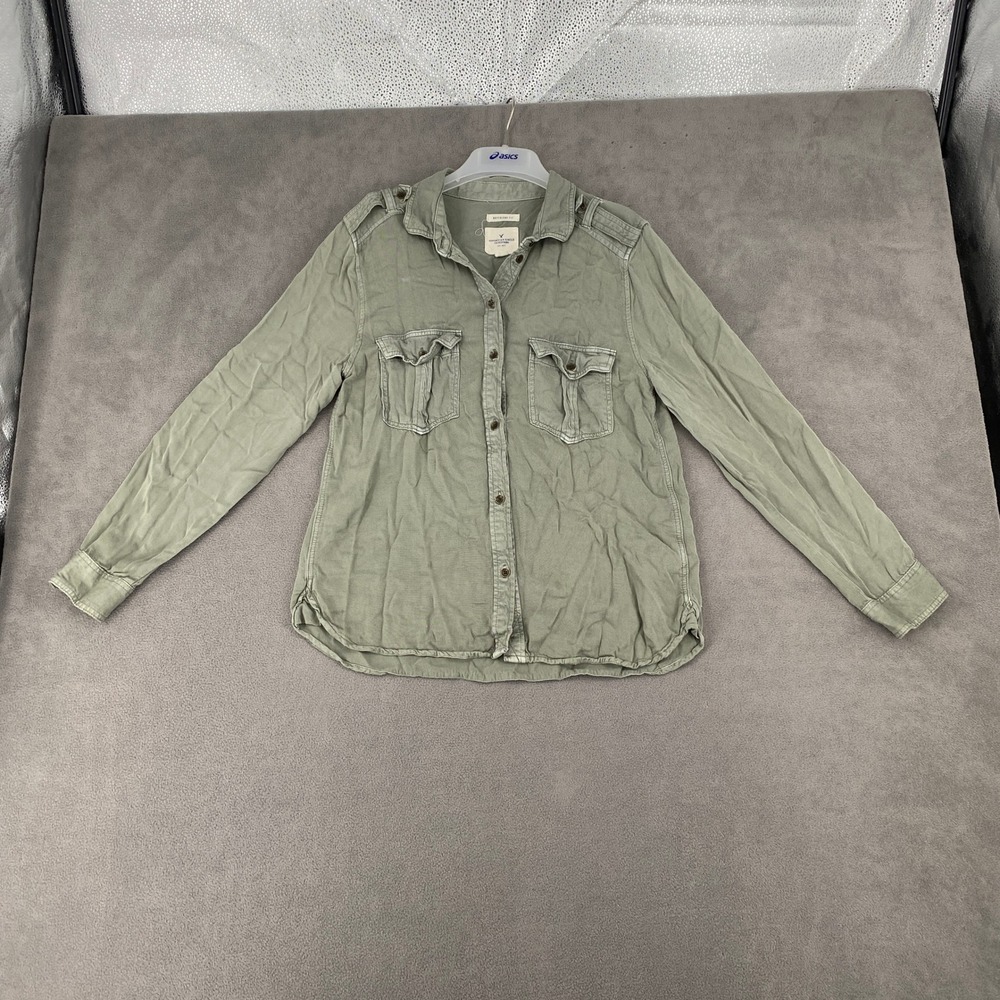 American Eagle Outfitters Boyfriend‎ Fit Olive Green Utility Button Up Shirt M